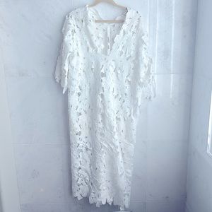 By Anthropologie Floral Eyelet Kaftan in Ivory